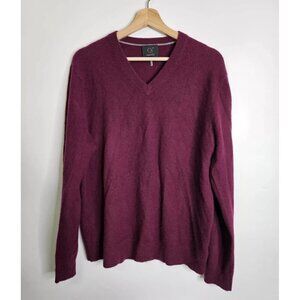 Qi 100% Cashmere Marron V-Neck Pullover Soft Long Sleeve Sweater Mens Size Large